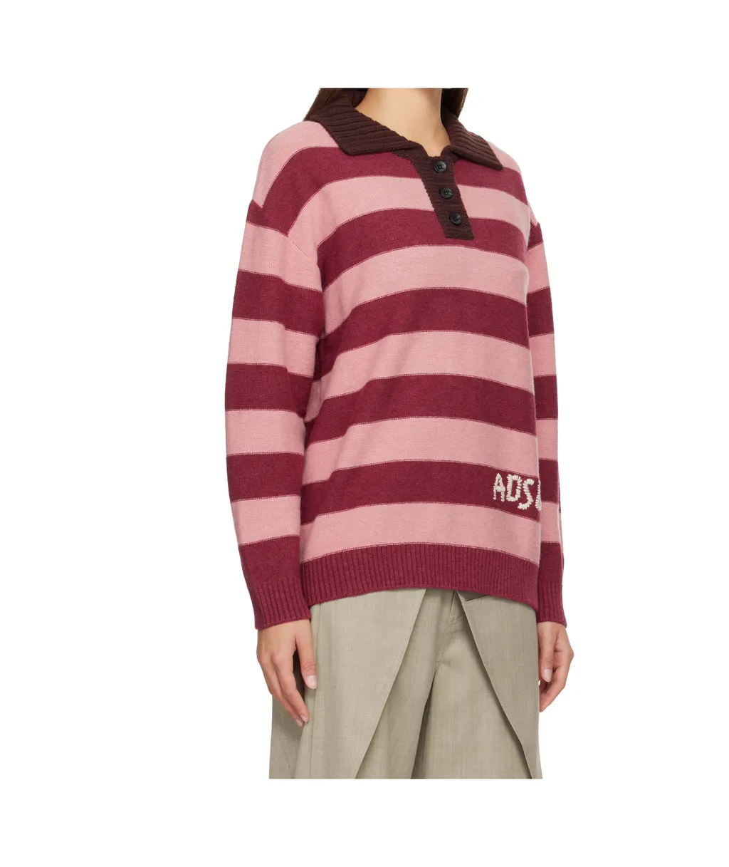 Loose-Fitting Striped Wool Blend Polo Shirt
