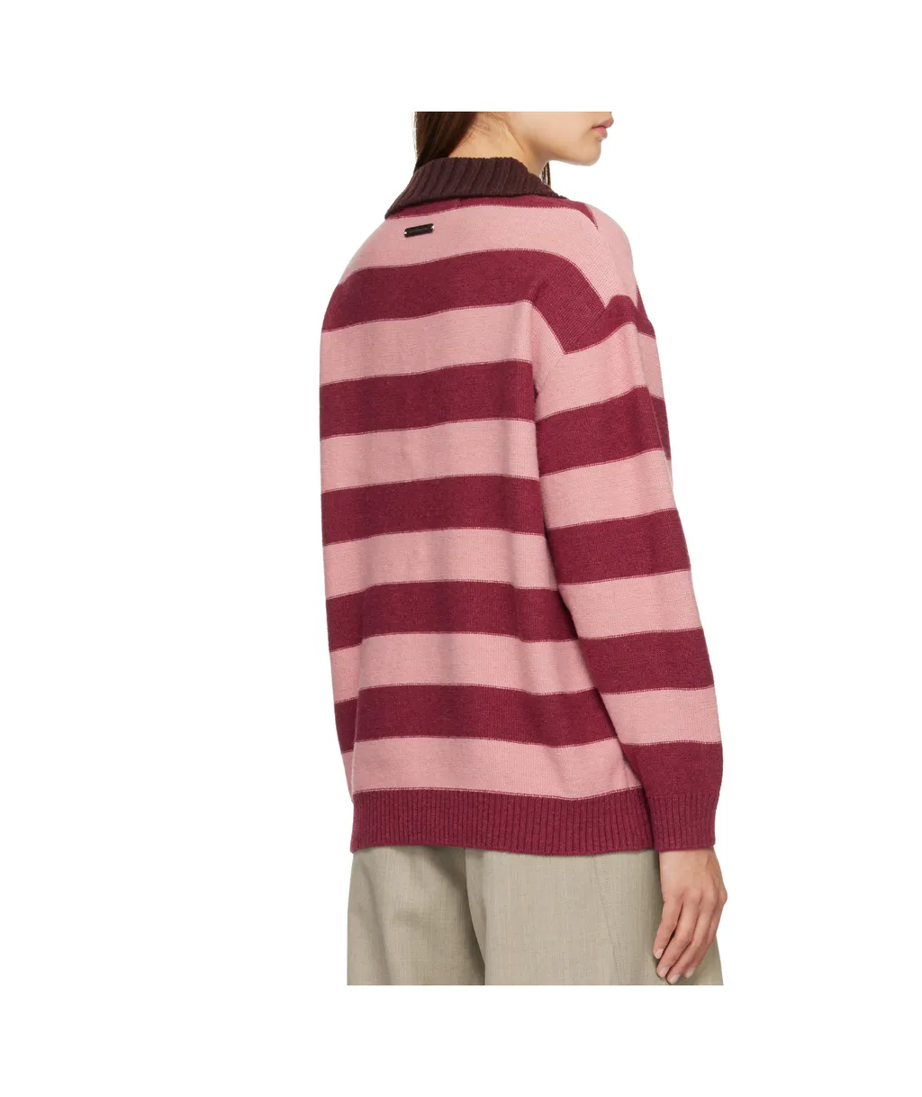 Loose-Fitting Striped Wool Blend Polo Shirt