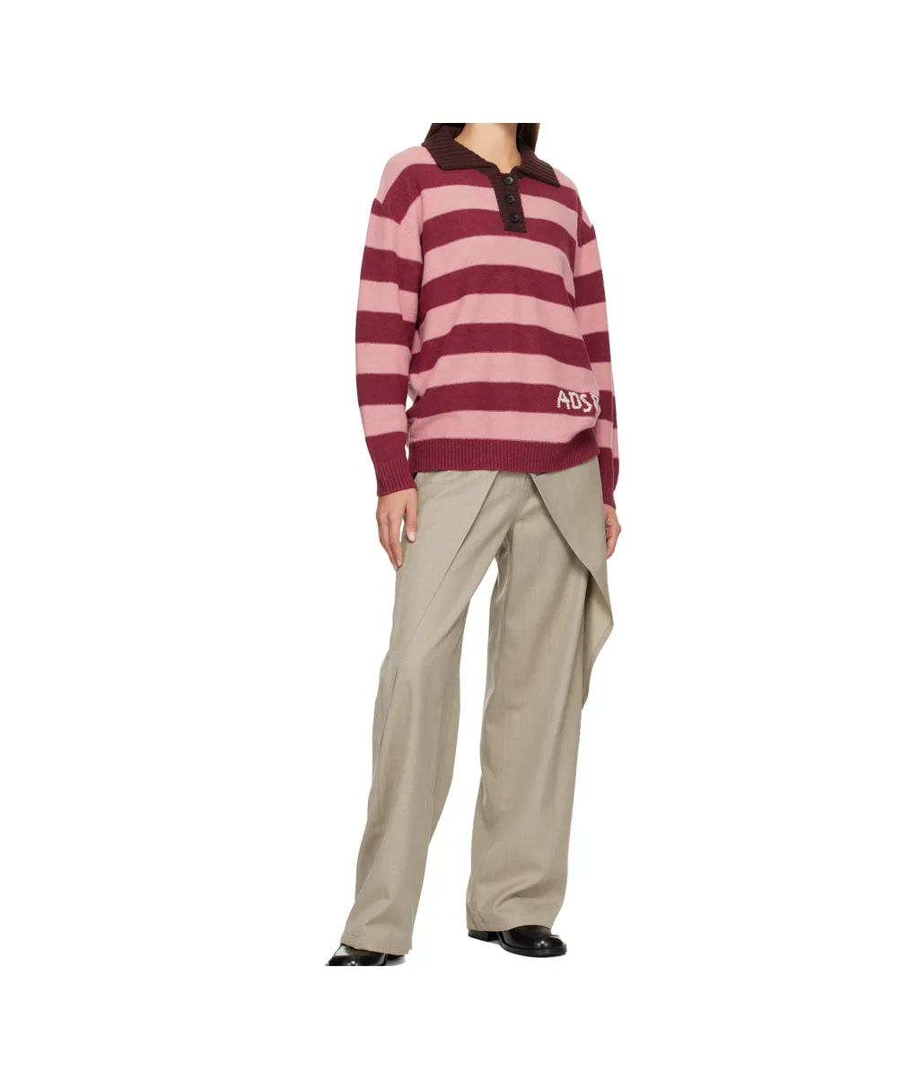 Loose-Fitting Striped Wool Blend Polo Shirt