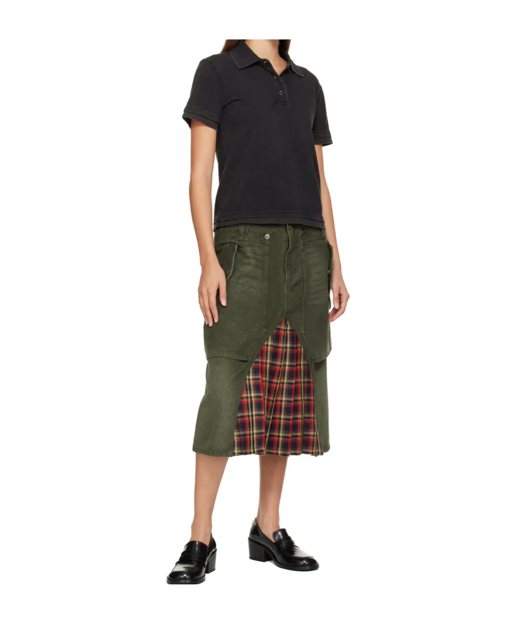 Layered Pleated Midi Denim Skirt