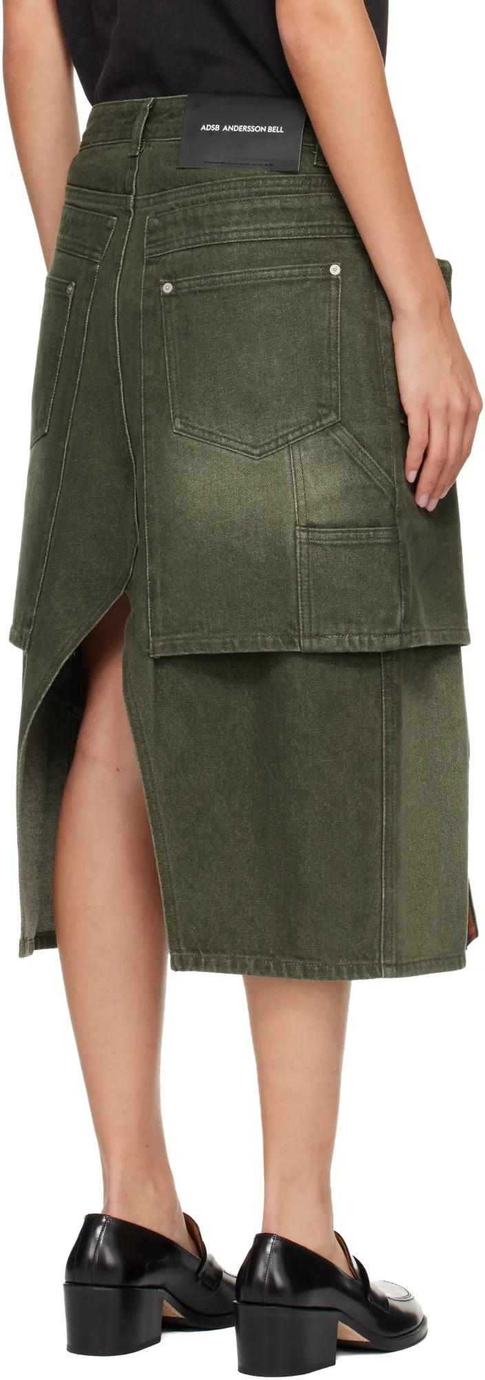 Layered Pleated Midi Denim Skirt