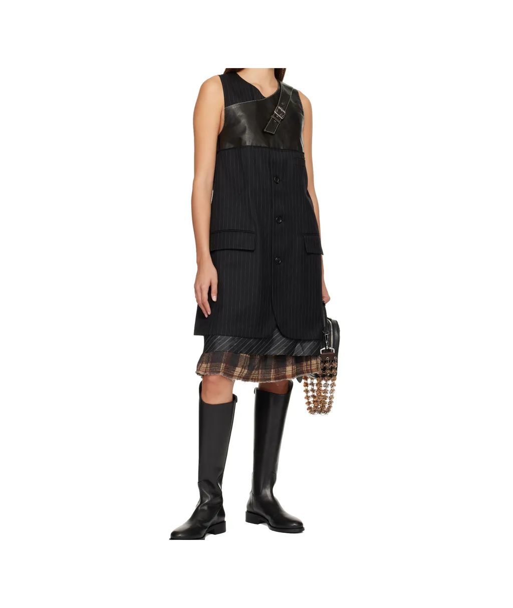 Suit-Style Sleeveless Midi Dress