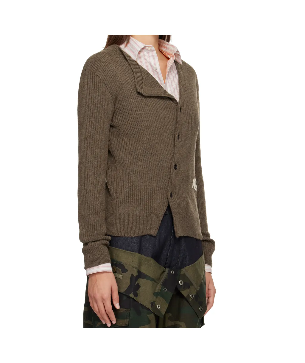 Ribbed Knit Wool Blend Cardigan