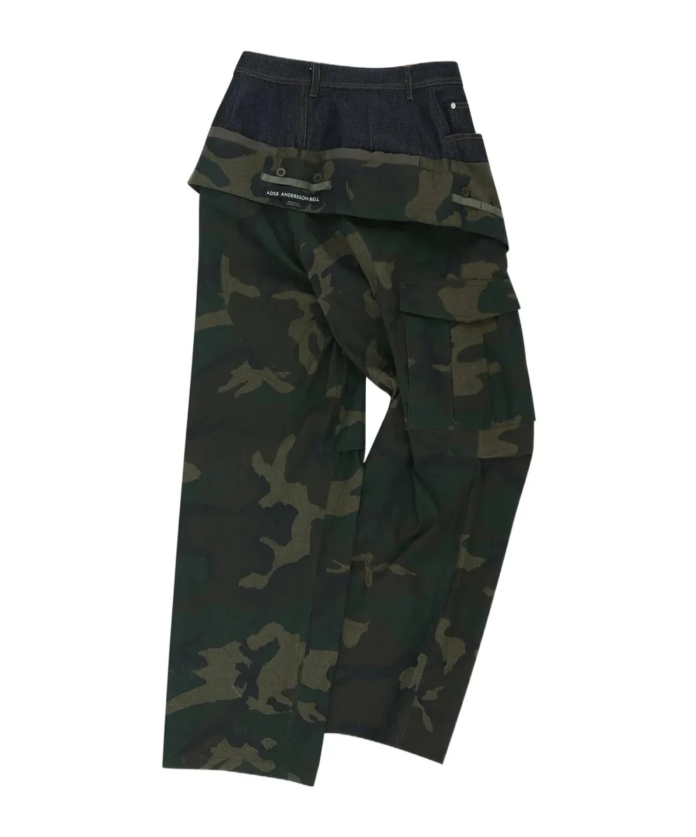 Camouflage Double-Waisted Cargo Wide-Leg Jeans