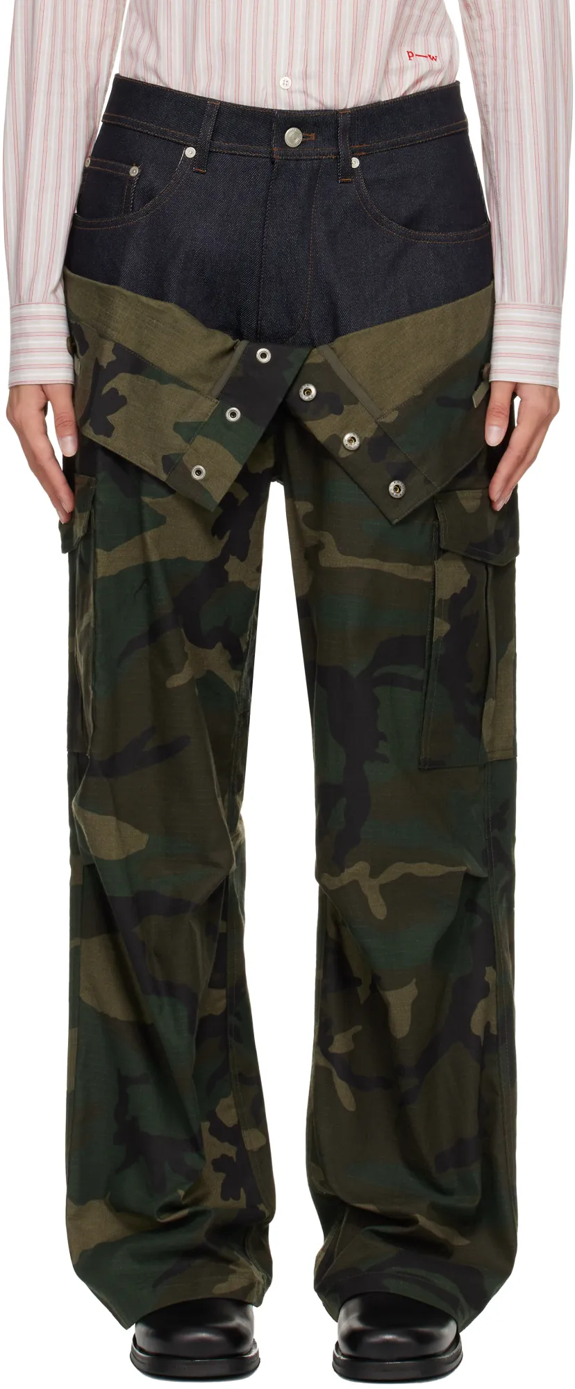 Camouflage Double-Waisted Cargo Wide-Leg Jeans