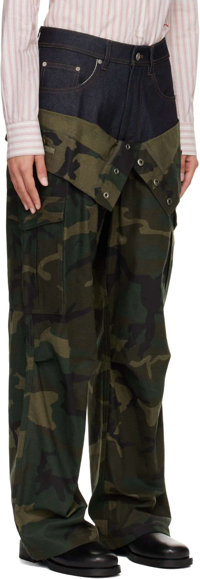 Camouflage Double-Waisted Cargo Wide-Leg Jeans