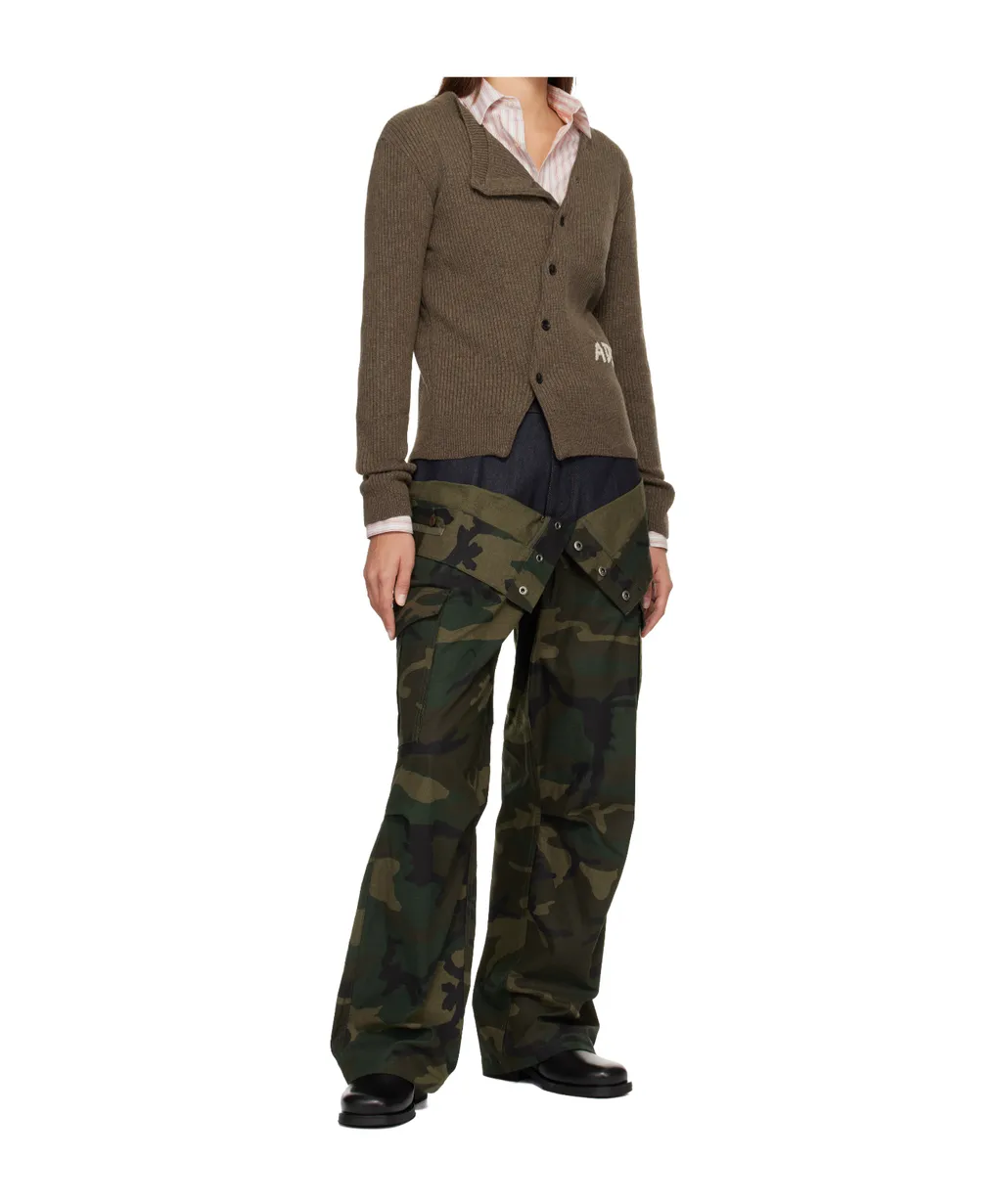 Camouflage Double-Waisted Cargo Wide-Leg Jeans