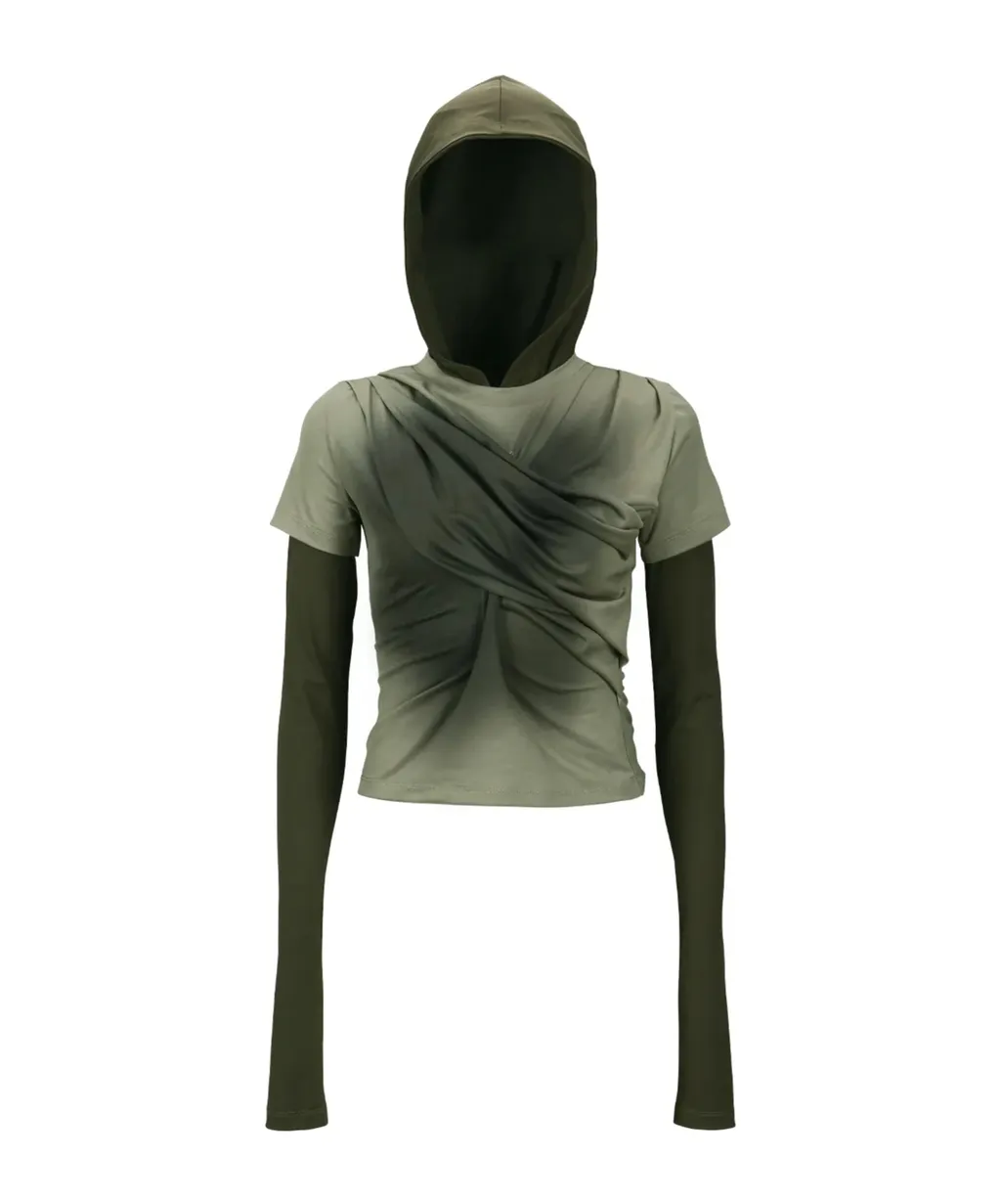 Pleated Hooded T-Shirt