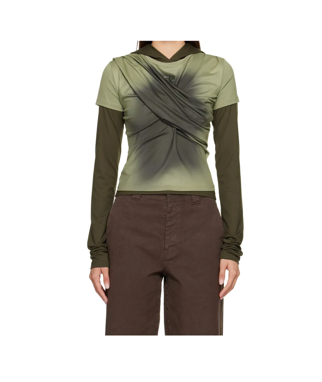 Pleated Hooded T-Shirt