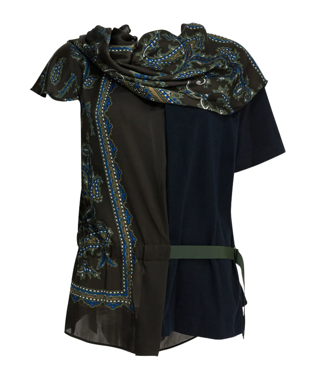 Sacai Paisley-Printed Panelled Asymmetric Top