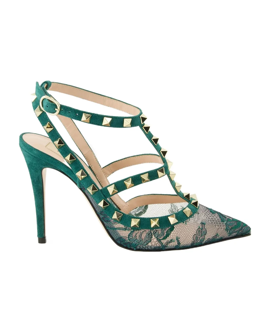 10Mm Rockstud Lace Court Pumps