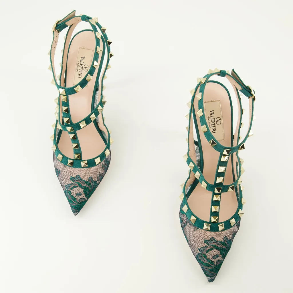 10Mm Rockstud Lace Court Pumps