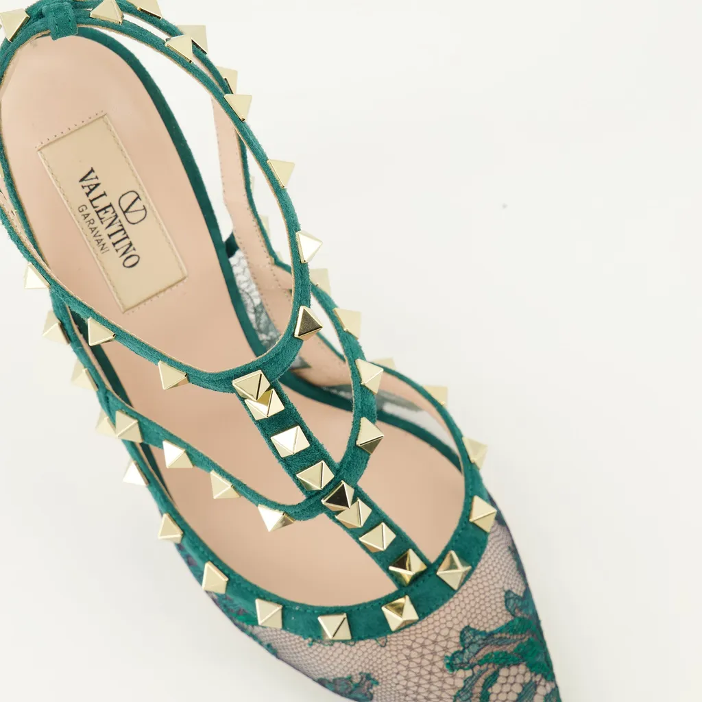 10Mm Rockstud Lace Court Pumps