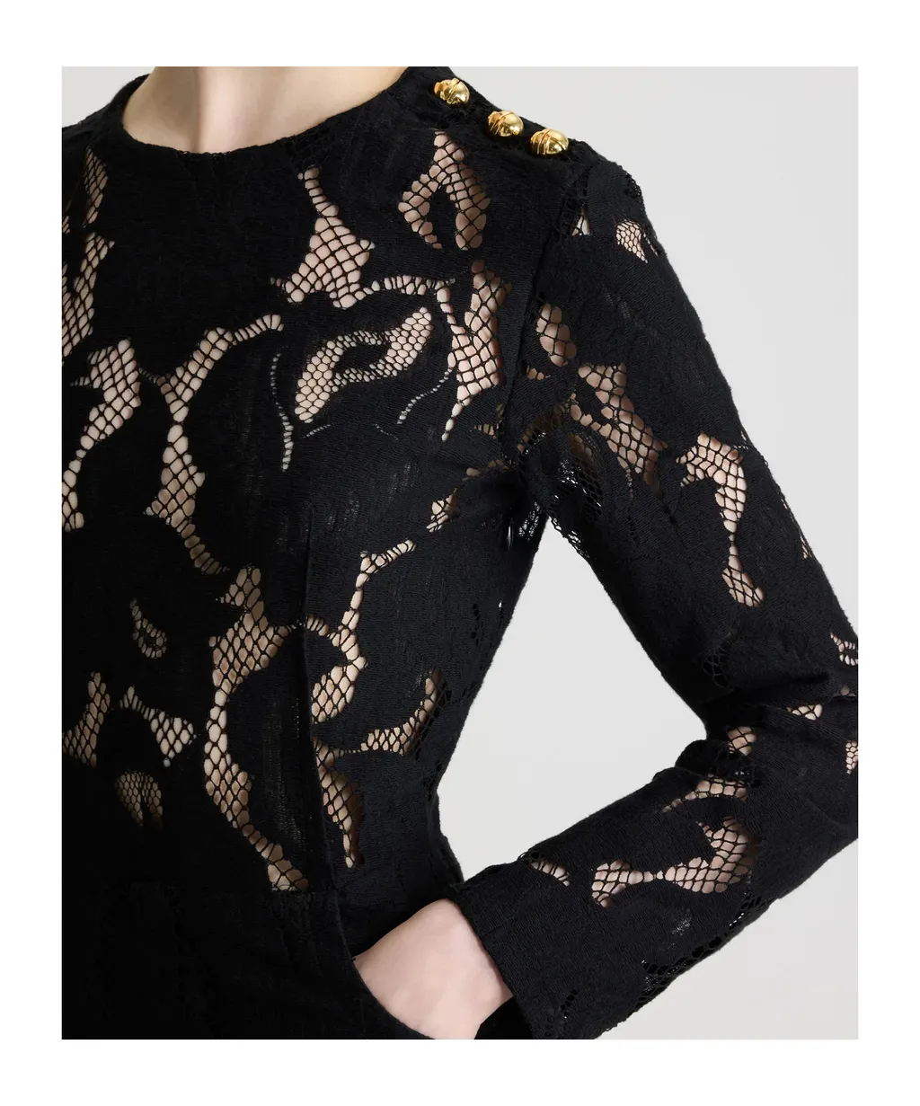 Patou Laced Long-Sleeves Midi Dress