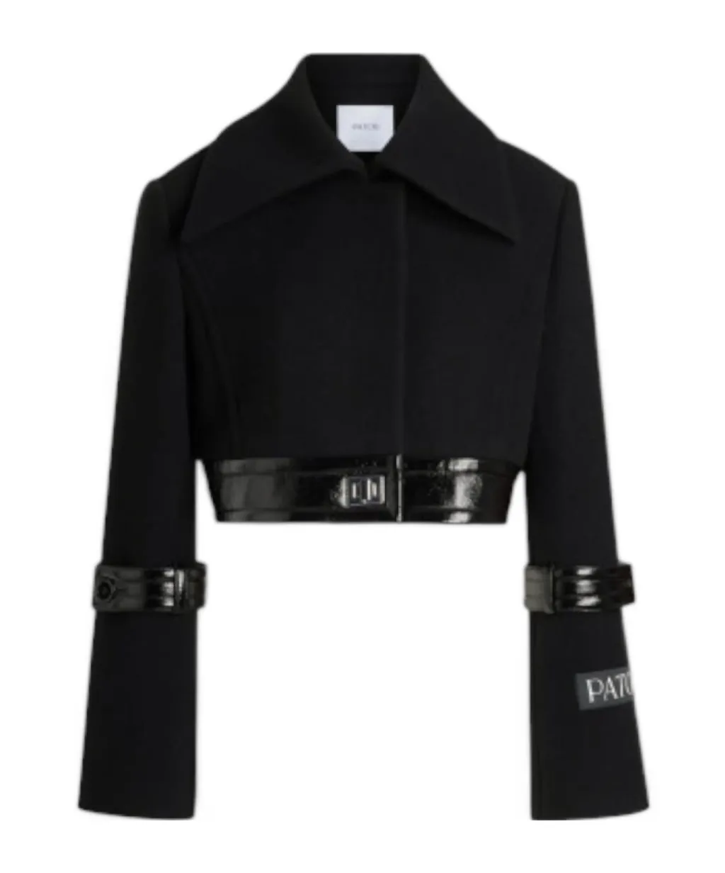 Patent-Trimmed Wool Jacket