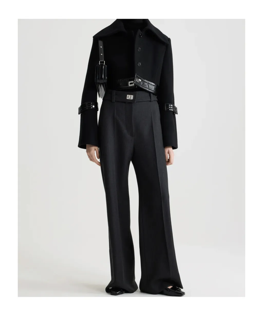 Patent-Trimmed Wool Jacket