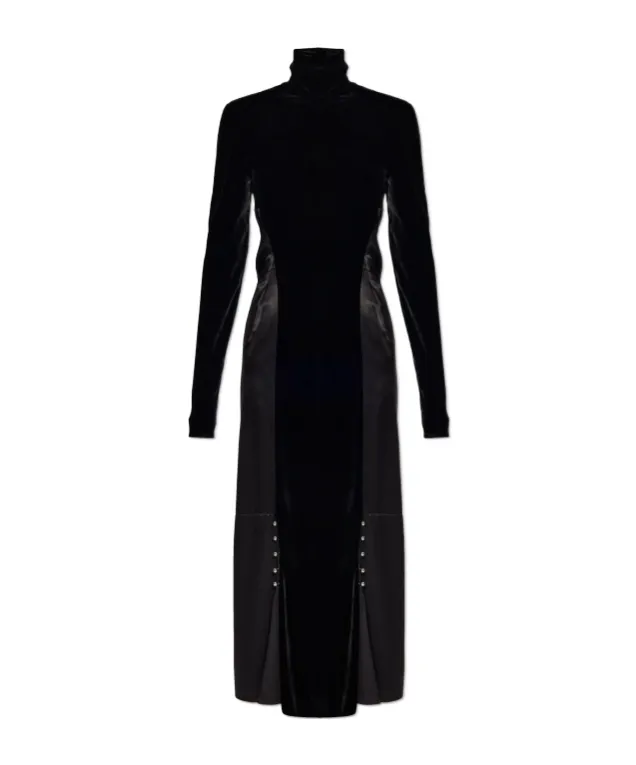 Lanvin Velvet-Panel Open-Back Turtleneck Dress