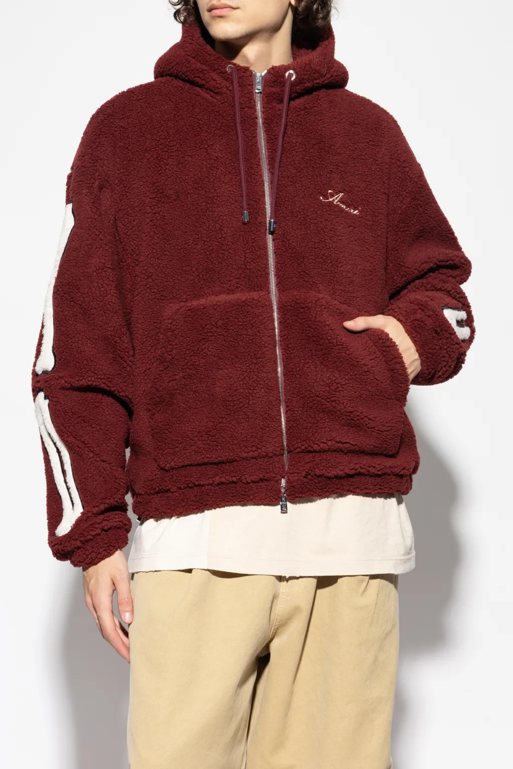 Bone-Detail Zip-Up Hoodie