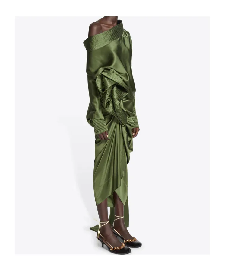 Draped Silk Satin Skirt