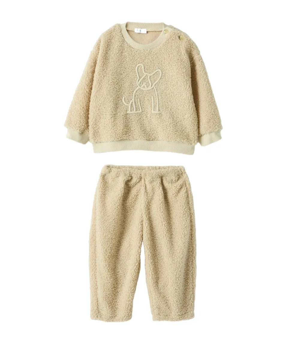 Dog-Embroidered Fleece Tracksuit Set