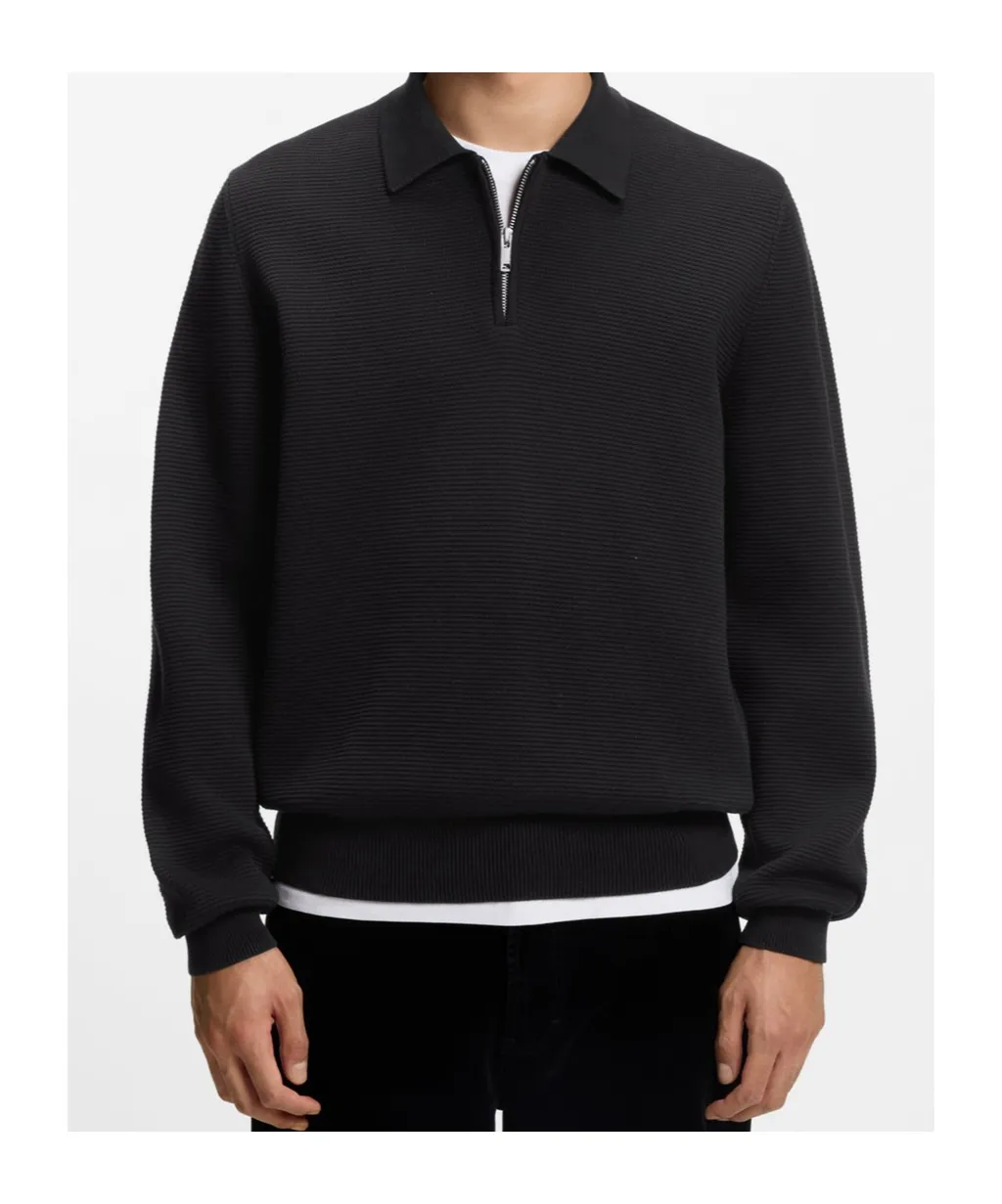 Polo-Collar Zip-Front Sweater