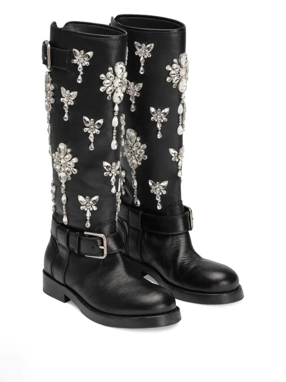 Crystal-Embellished Buckle Boots