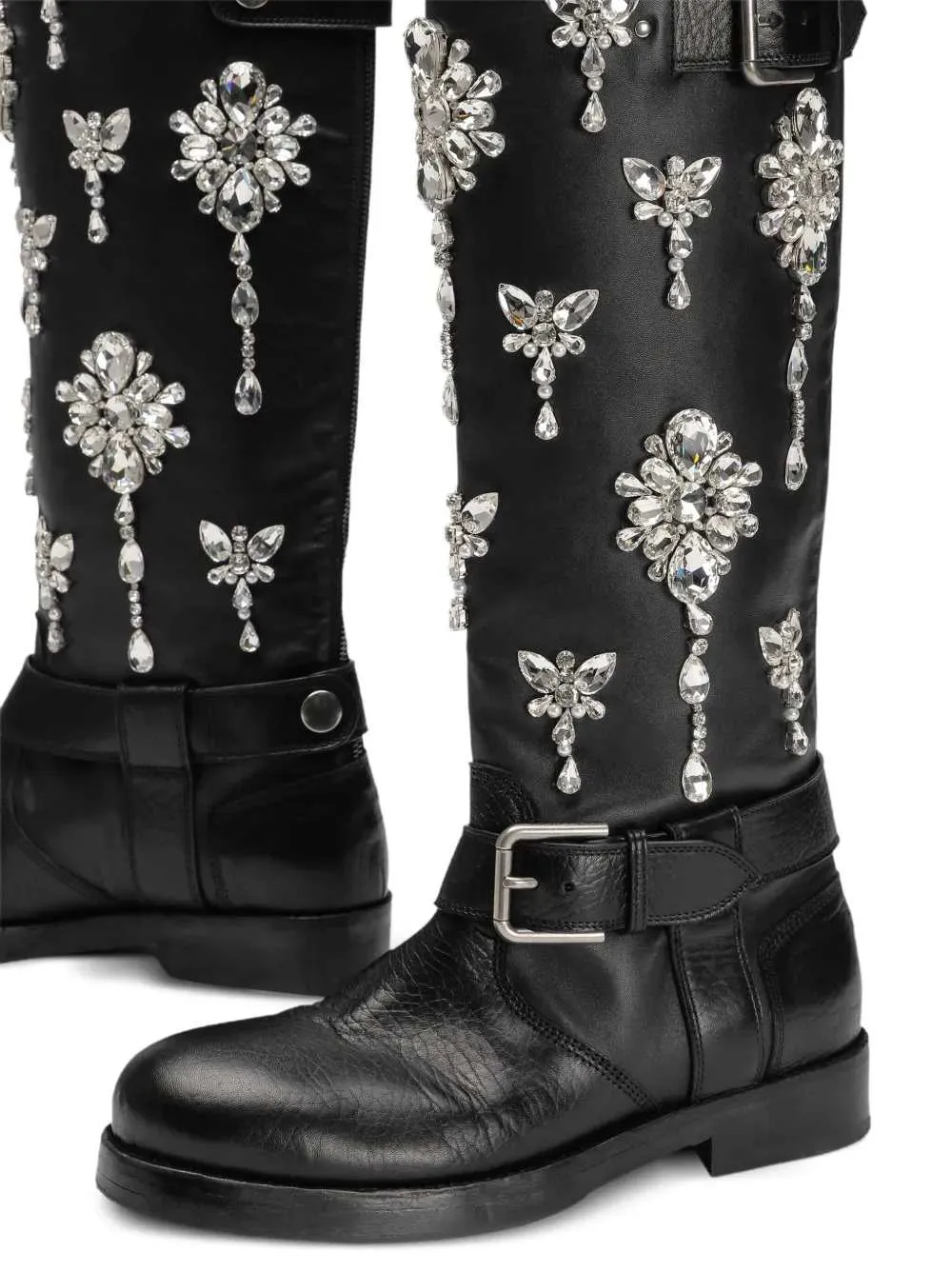 Crystal-Embellished Buckle Boots
