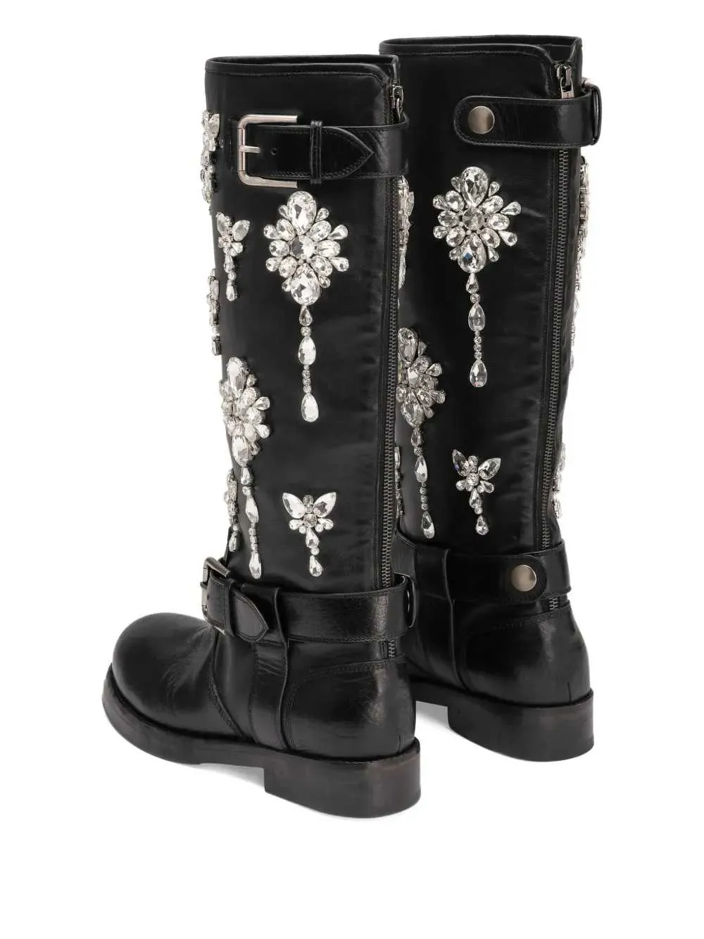 Crystal-Embellished Buckle Boots
