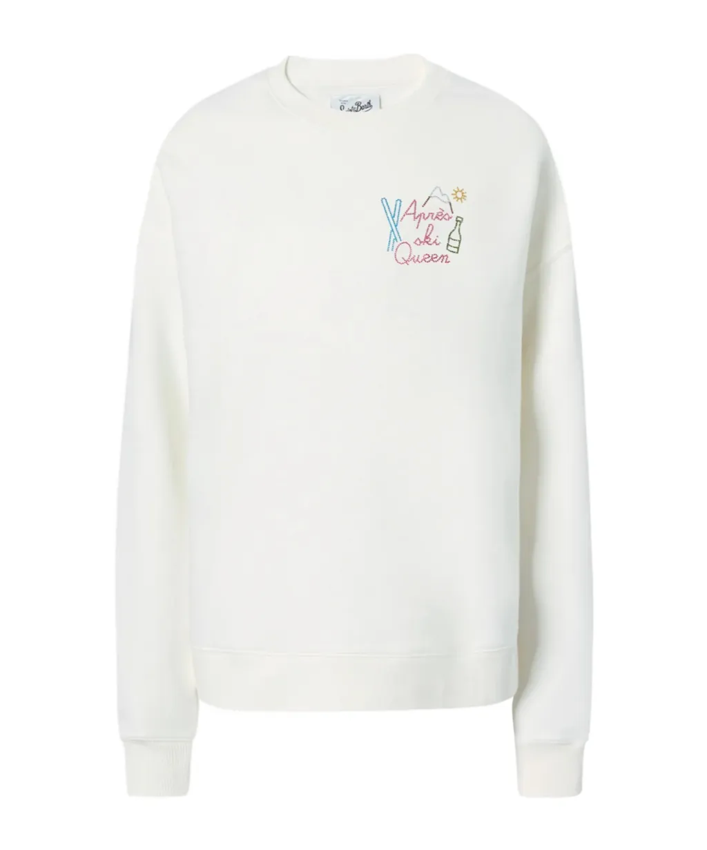 Stardust Cotton Sweatshirt In White With Rhinestone Appliqué AprÈS Ski Queen