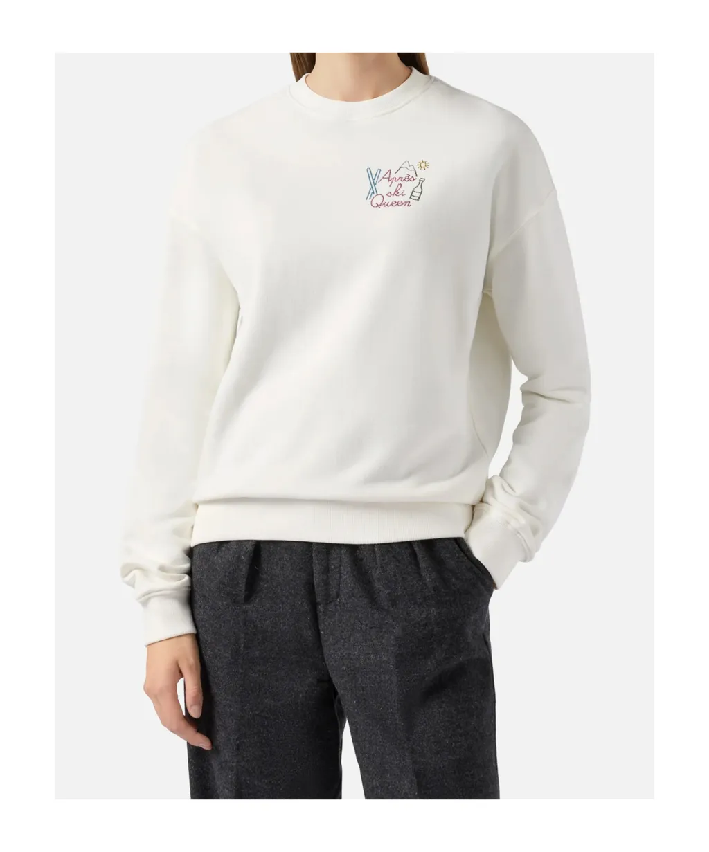 Stardust Cotton Sweatshirt In White With Rhinestone Appliqué AprÈS Ski Queen