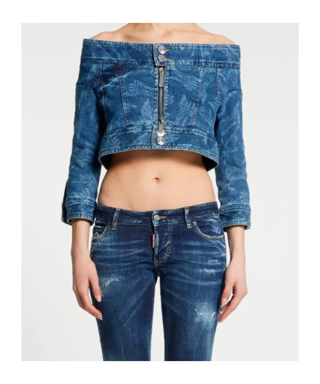 Dsquared2 X Vaquera Offer-Shoulder Cropped Denim Jacket