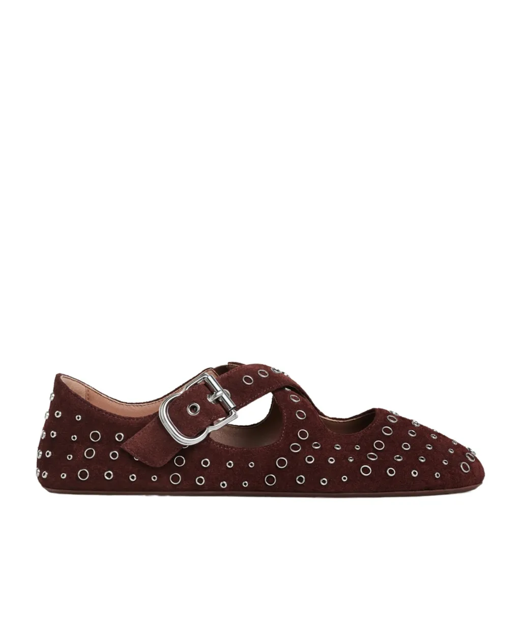 Criss Cross Ballet Flats In Suede With Eyelets