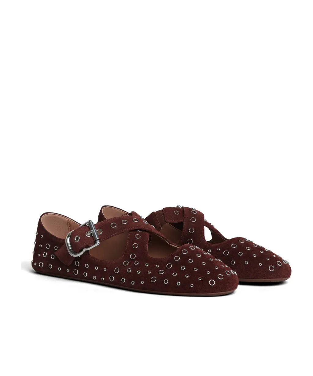 Criss Cross Ballet Flats In Suede With Eyelets