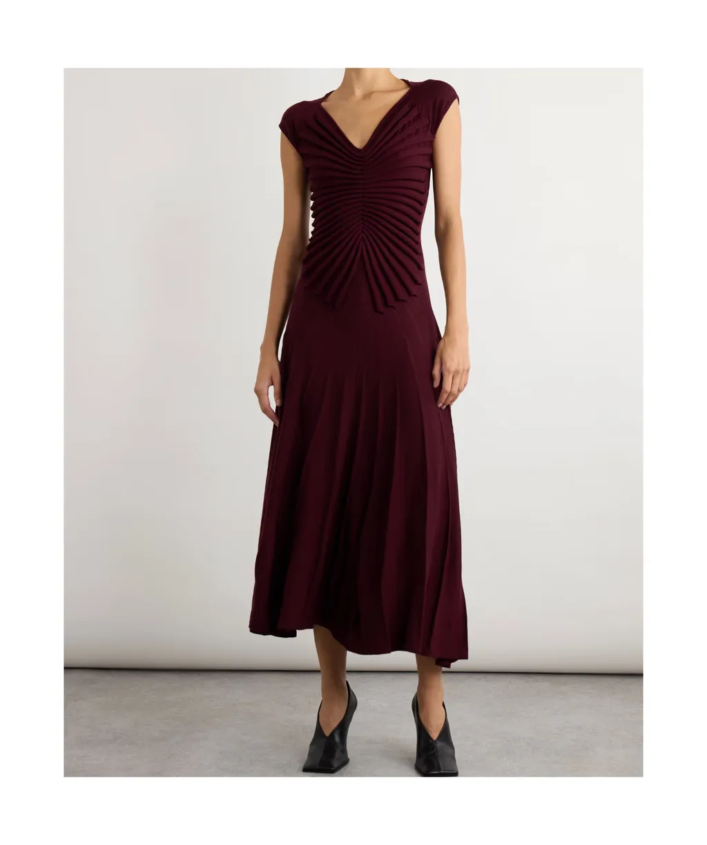 Pleated Wool Midi Dress