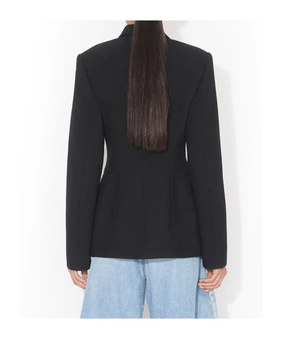 Wool Crepe Cinched Blazer
