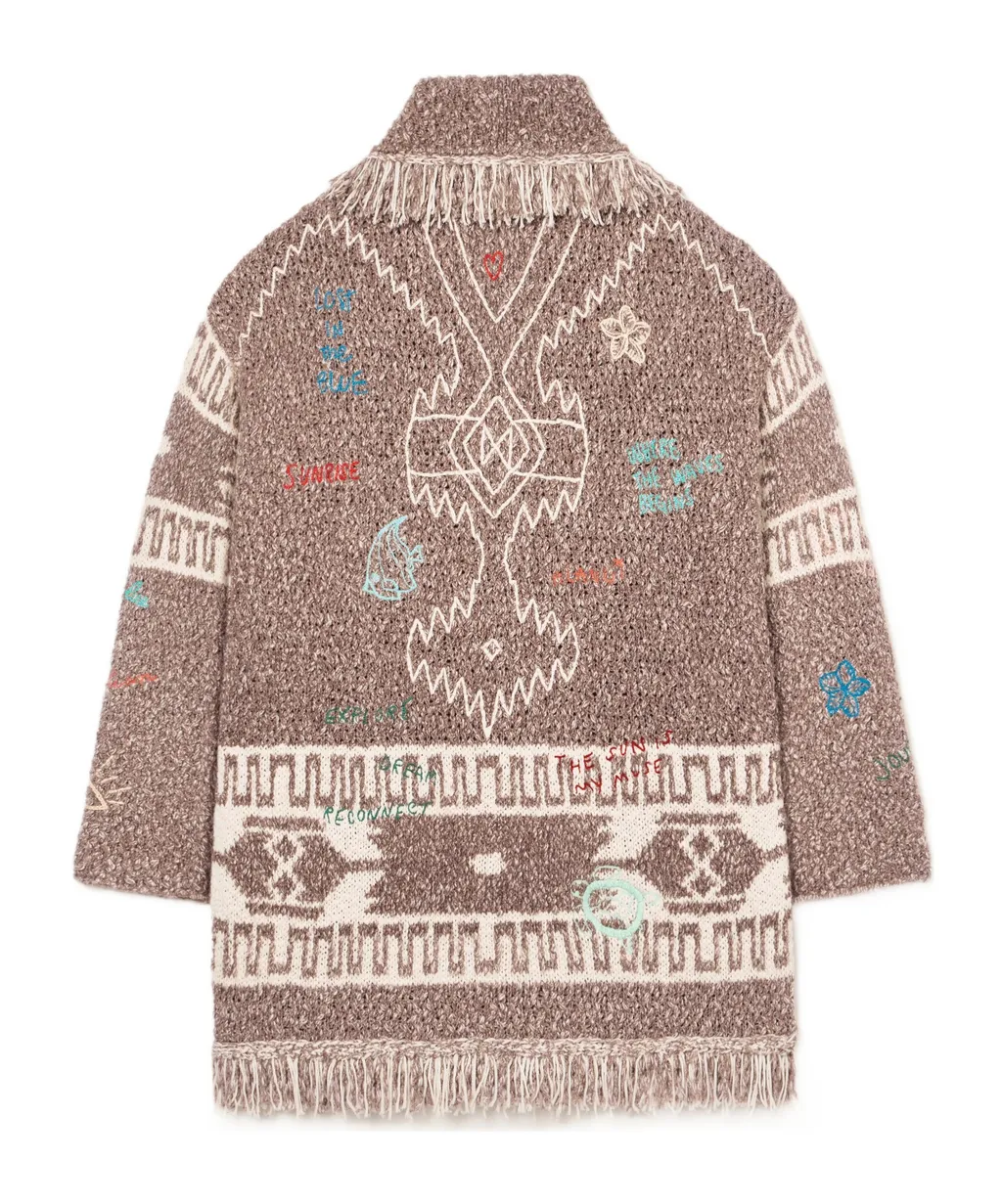 Written By The Ocean Fringed Patterned Cardi-Coat