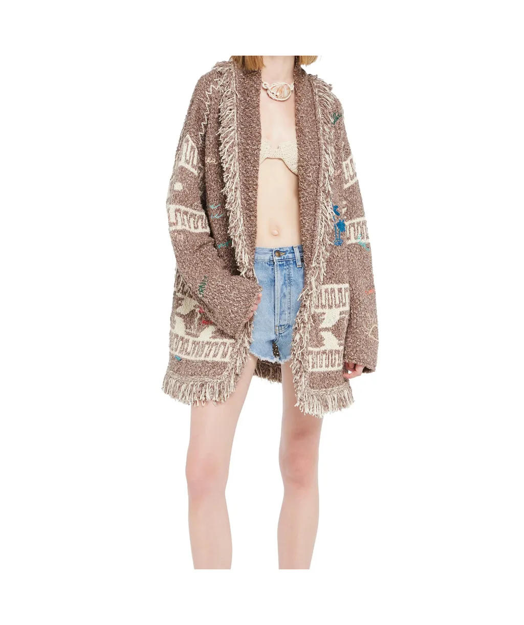 Written By The Ocean Fringed Patterned Cardi-Coat