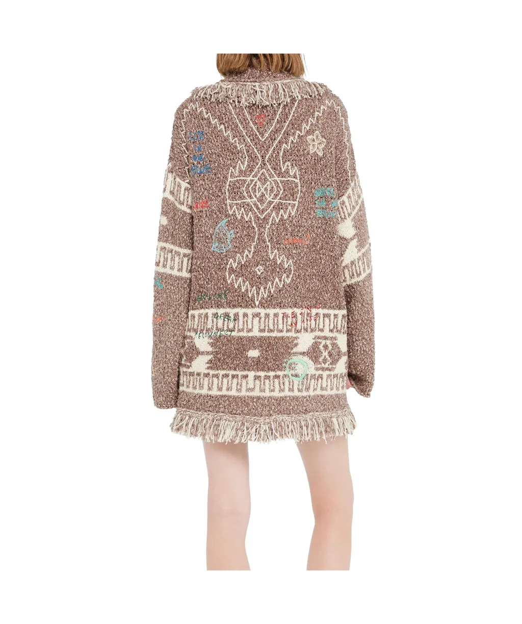 Written By The Ocean Fringed Patterned Cardi-Coat