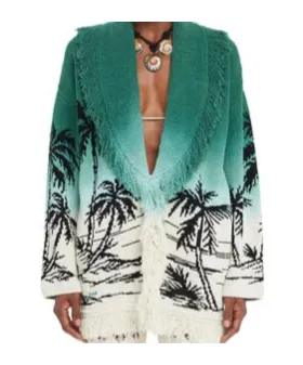 Wave Bloom Fringed Cardi-Coat