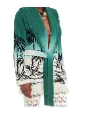 Wave Bloom Fringed Cardi-Coat