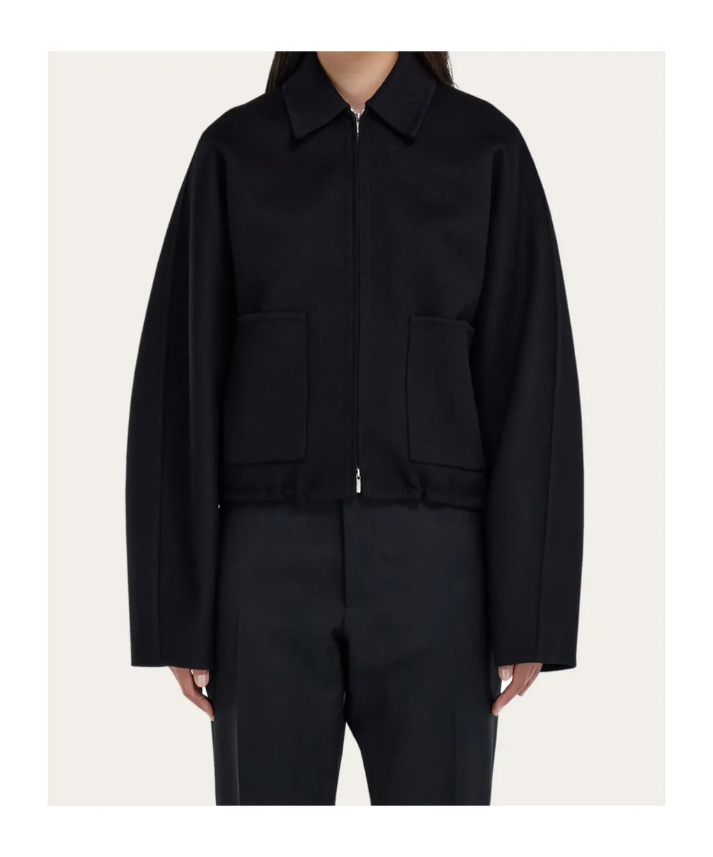 Cashmere Blend Cropped Bomber Jacket