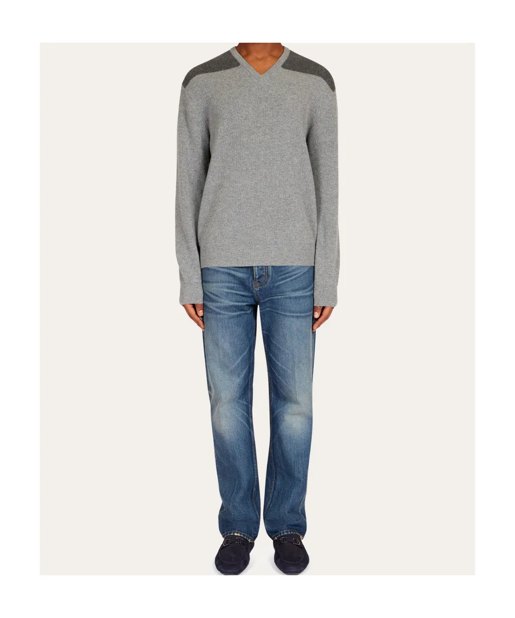 V-Neck Sweater With Stripe Detail