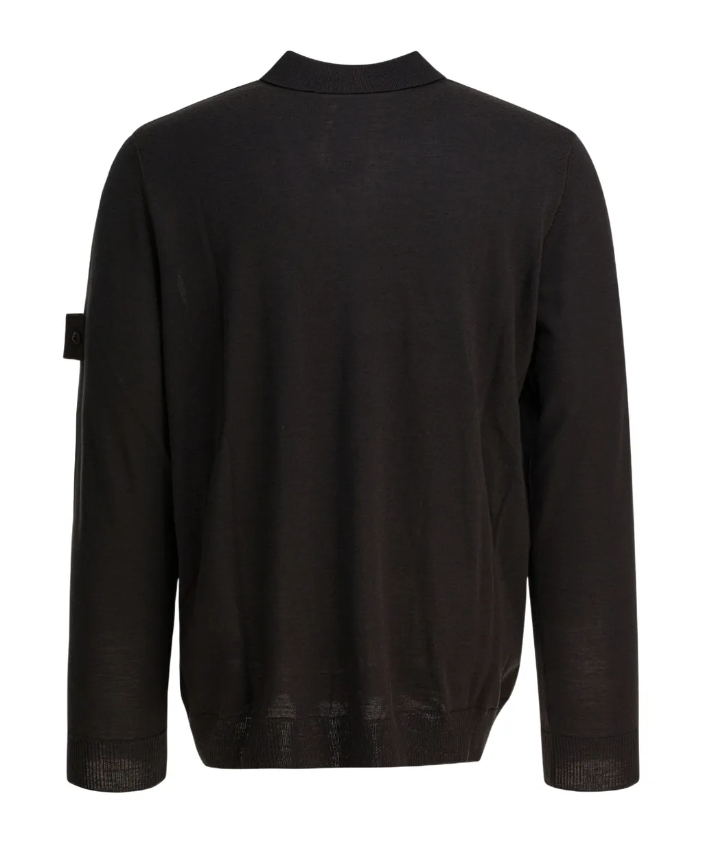 Stone Island Logo Patch Long Sleeved Polo Shirt