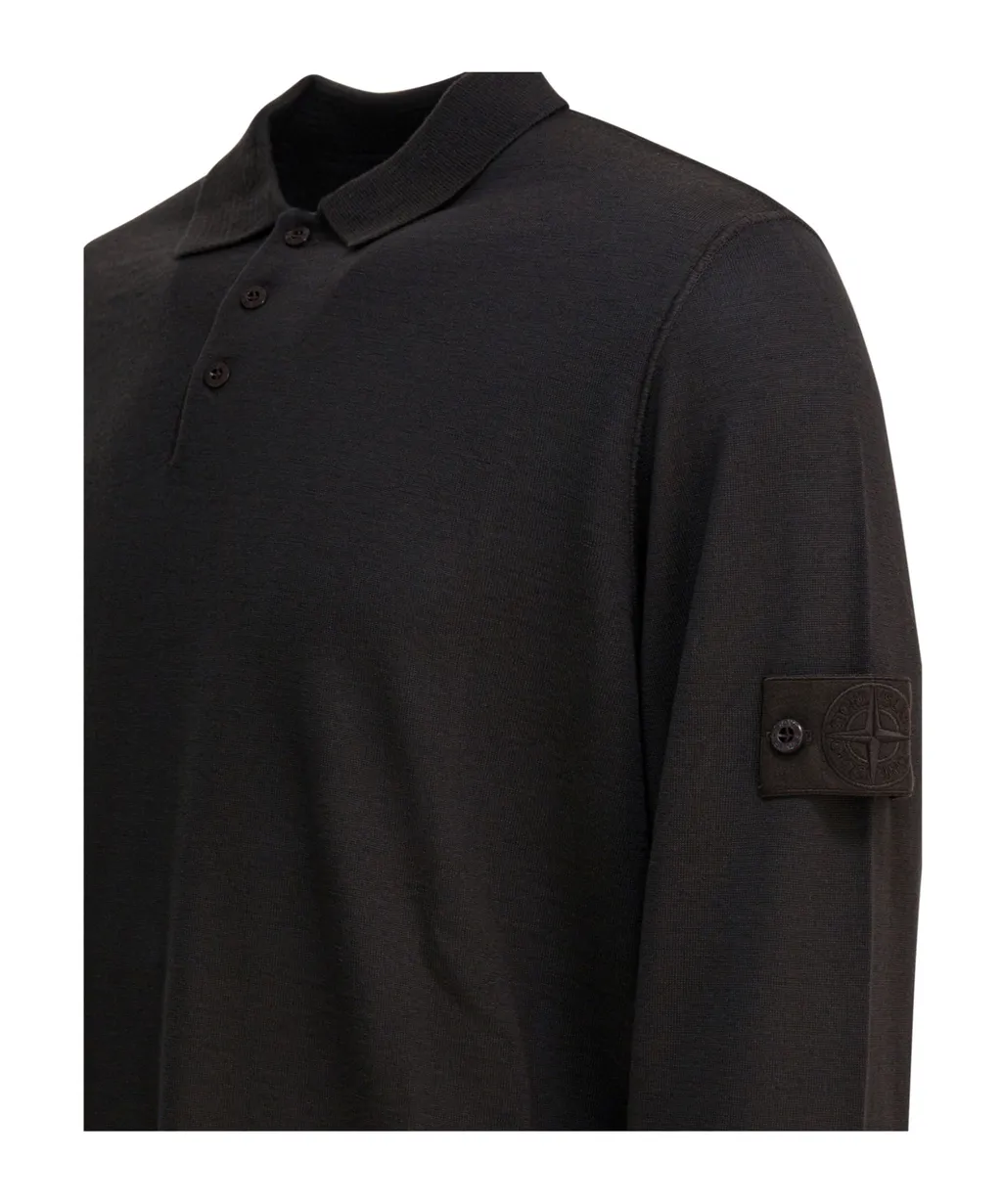 Stone Island Logo Patch Long Sleeved Polo Shirt