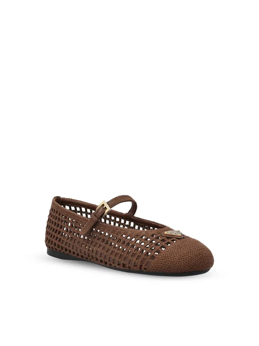 Prada Triangle-Logo Mesh Ballerinas