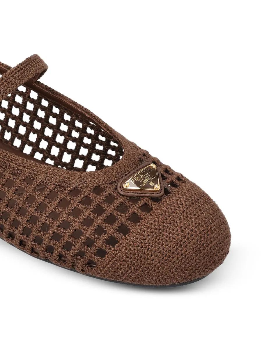 Prada Triangle-Logo Mesh Ballerinas