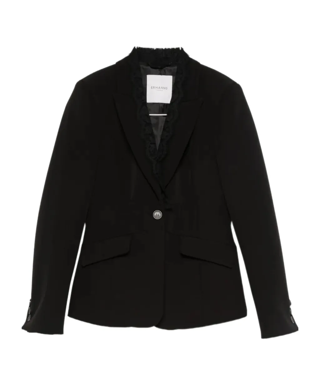 Lace-Detail Single-Breasted Jacket