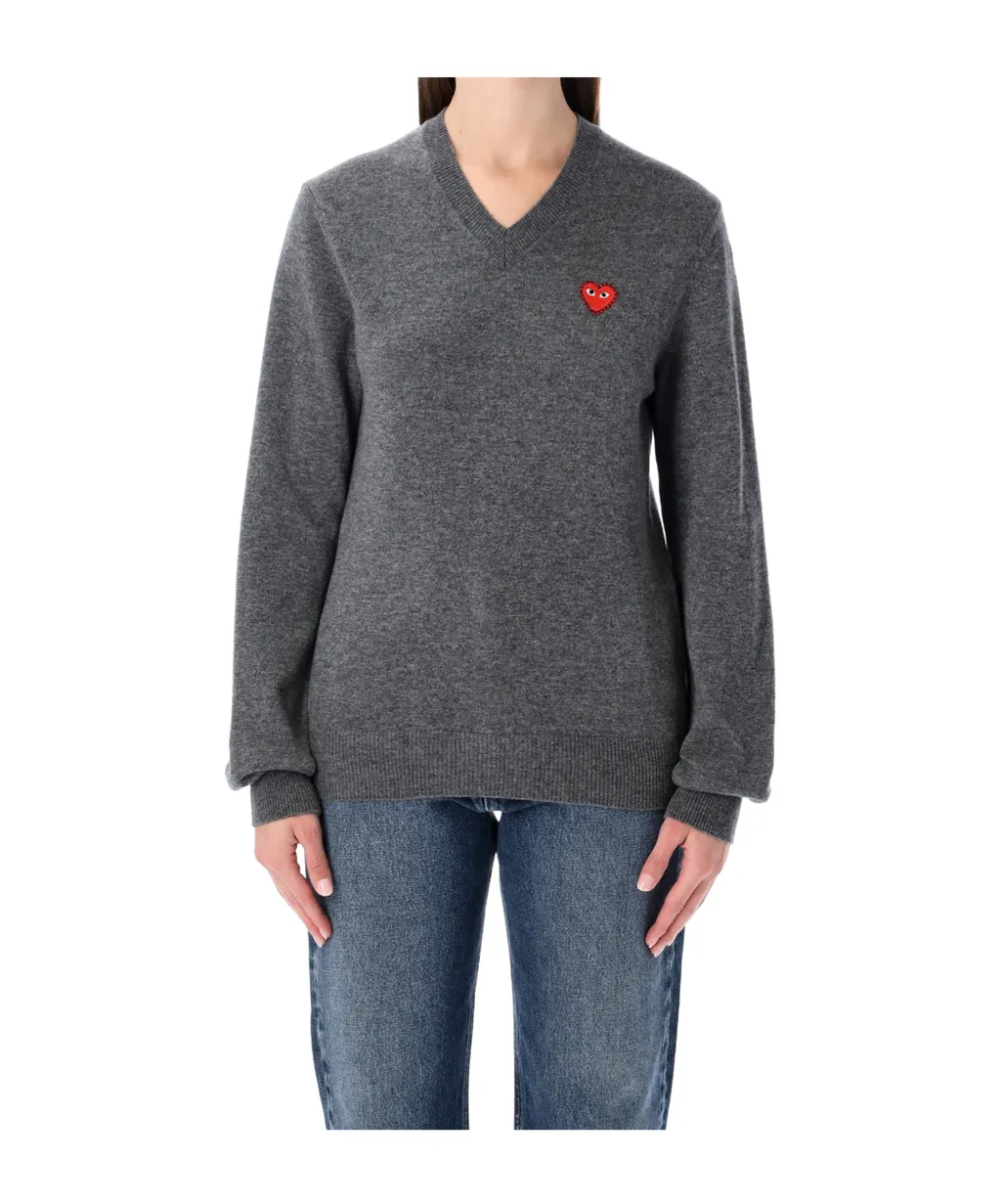 Comme Des GarÇOns Play Logo Detailed V-Neck Sweater