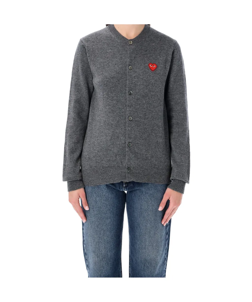 Comme Des GarÇOns Play Logo Detailed Crewneck Cardigan