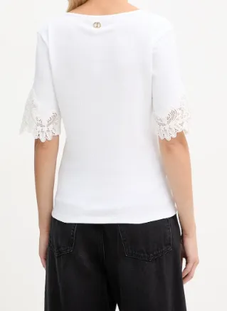 V-Neck Lace-Detail T-Shirt